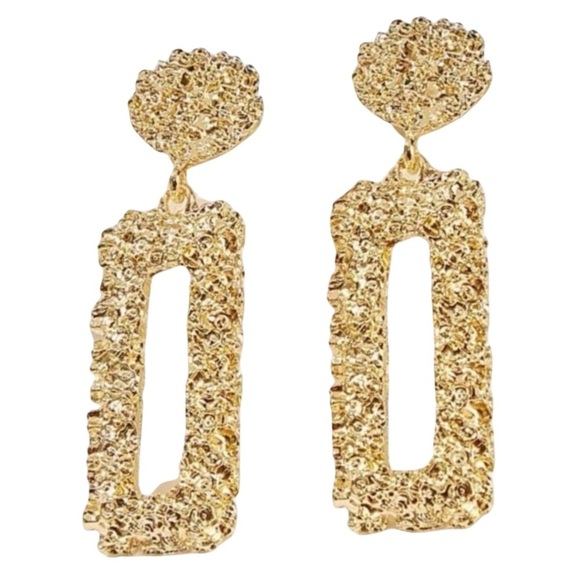 Textured Metal Rectangle Drop Earrings - Picture 1 of 4